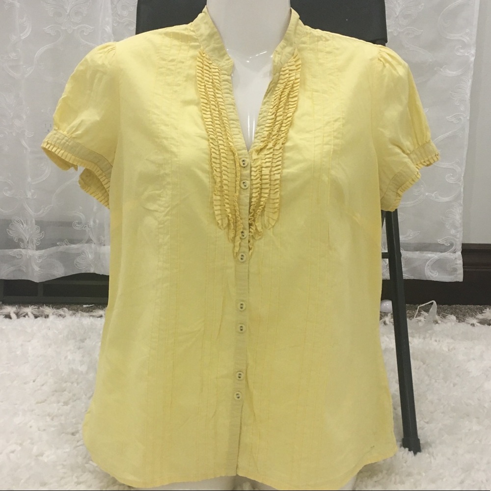 Yellow ruffle detail blouse small